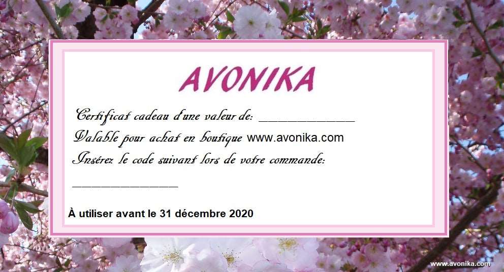 Certificat cadeau AVON boutique AVONIKA