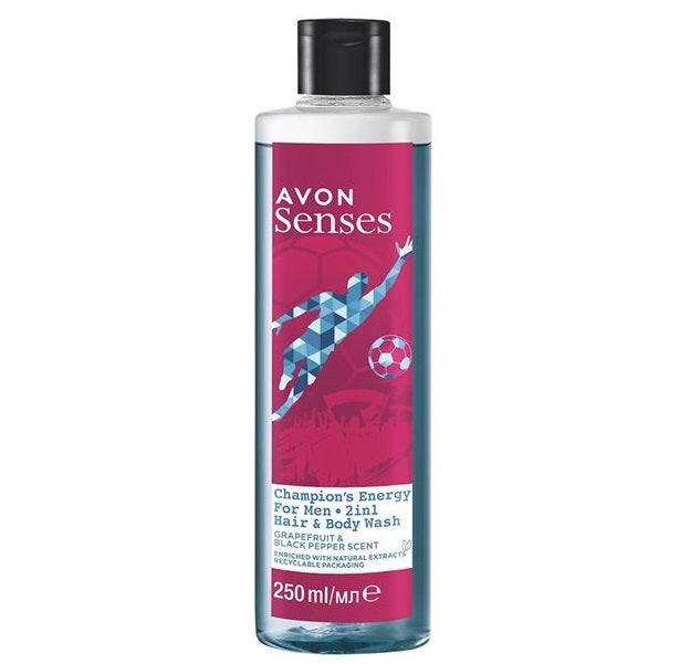 AVON Senses Champion's Energy shampoo & gel douche pour homme 250 ml