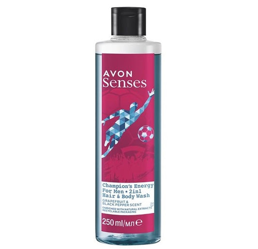 AVON Senses Champion's Energy shampoo & douchegel voor mannen 250 ml